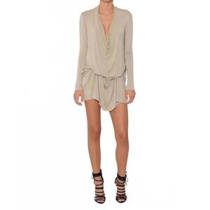 NEW BETSY MOSS katie long sleeve mini dress in sand